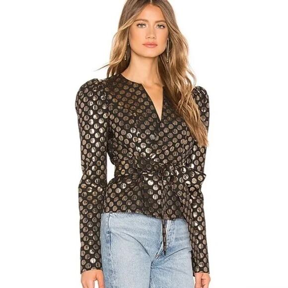 Lovers + Friends Pauline Jacket Cropped Black Metallic Gold Polka Dots Going Out - Picture 3 of 14